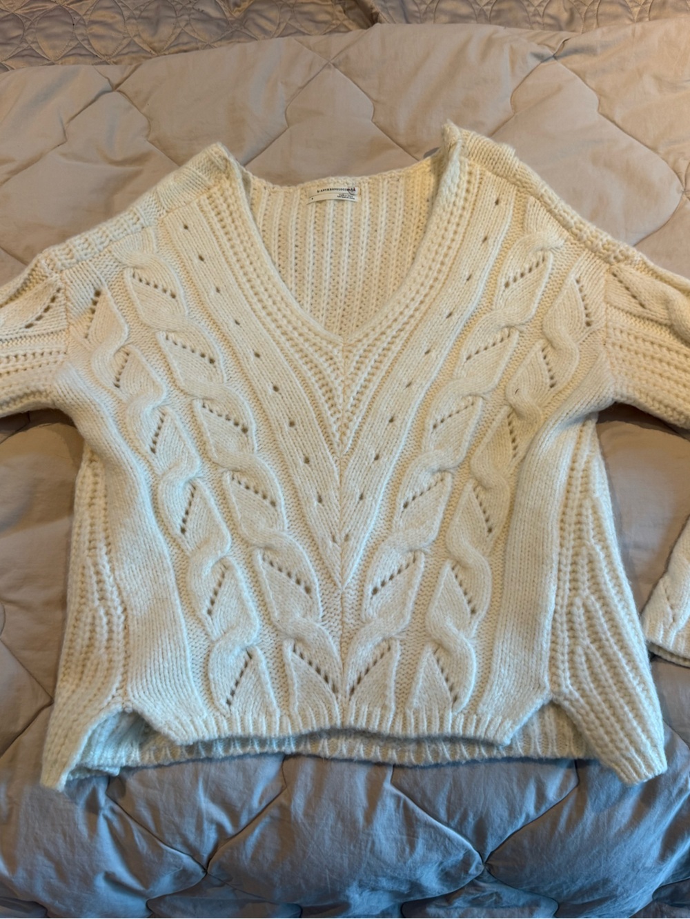 Anthropologie Cream Cable-Knit Scoop Sweater
